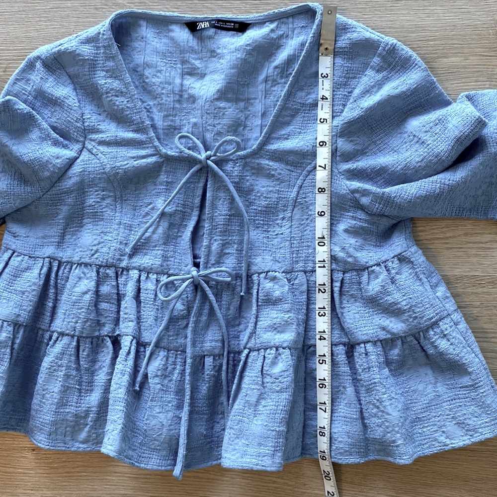 Zara Light Blue Tiered Ruffle Tie-Front Blouse - Picture 10 of 12